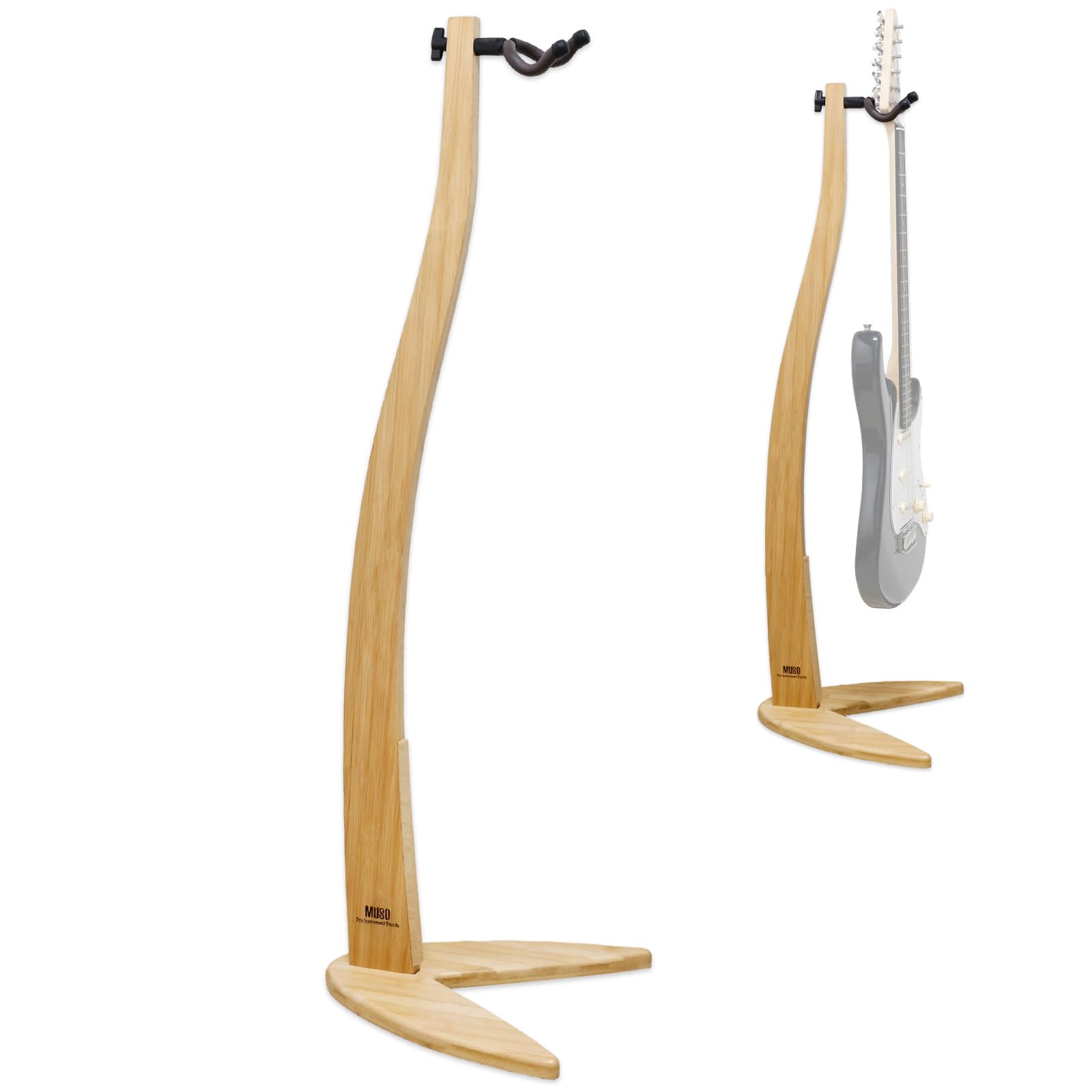 MUSO Guitar Bass Hanger Stand, Solid Wood Bow Holder Mermaid Shaped for Display and Storage, 42 inches Height Anti-scratched and Anti-bump, Decorate Studios, Living room and Stage (Sapele) (Bamboo, 1)